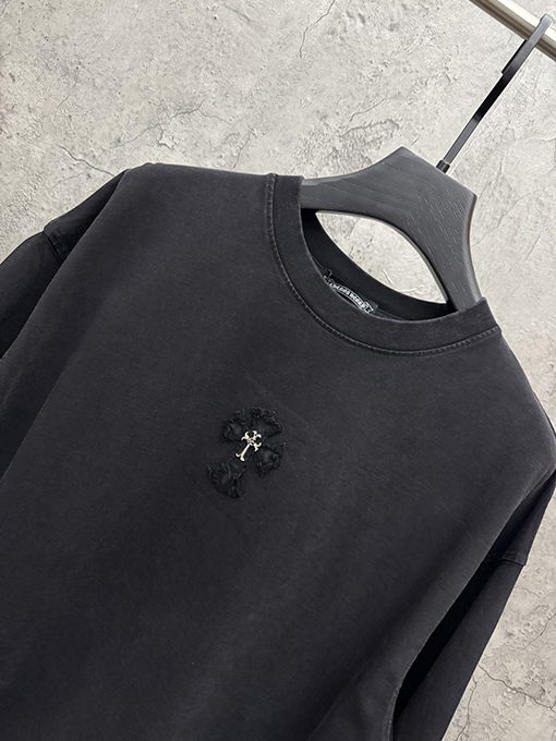 クロムハーツ アメリカンスタイルのウォッシュドデニムパッチ刺繍カップル半袖Tシャツ