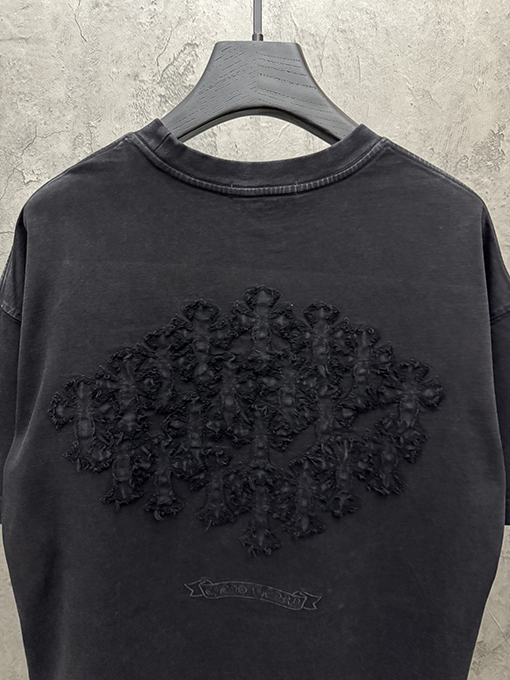 クロムハーツ アメリカンスタイルのウォッシュドデニムパッチ刺繍カップル半袖Tシャツ