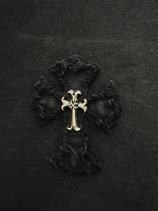 クロムハーツ アメリカンスタイルのウォッシュドデニムパッチ刺繍カップル半袖Tシャツ