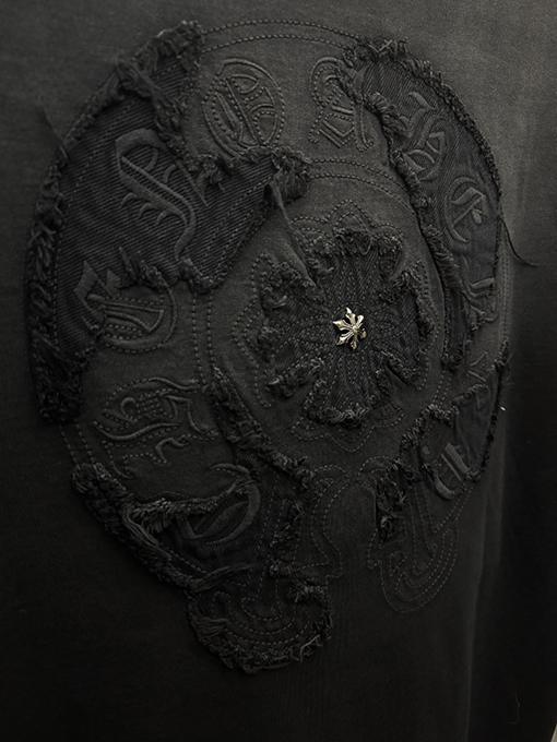 クロムハーツ 新モデルアメリカンスタイルのウォッシュドデニムパッチ刺繍カップル半袖Tシャツ