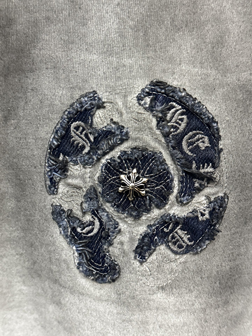 クロムハーツ 新モデルアメリカンスタイルのウォッシュドデニムパッチ刺繍カップル半袖Tシャツ