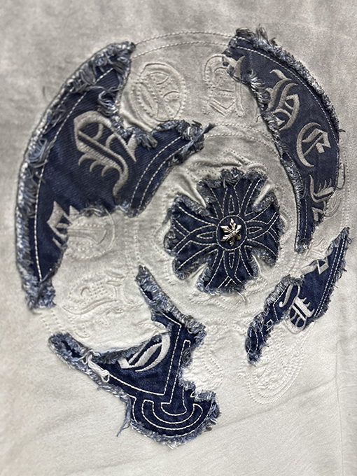 クロムハーツ 新モデルアメリカンスタイルのウォッシュドデニムパッチ刺繍カップル半袖Tシャツ