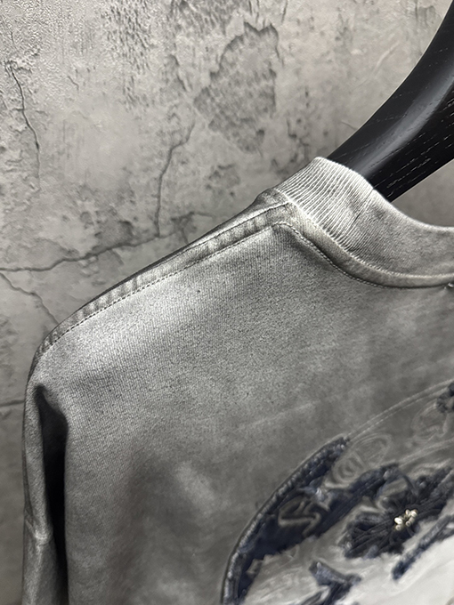 クロムハーツ 新モデルアメリカンスタイルのウォッシュドデニムパッチ刺繍カップル半袖Tシャツ