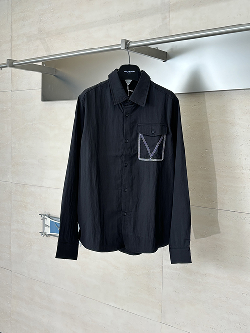 ボッテガヴェネタスーパーコピー クラシックなVネック刺繍襟コットンリネン長袖シャツ