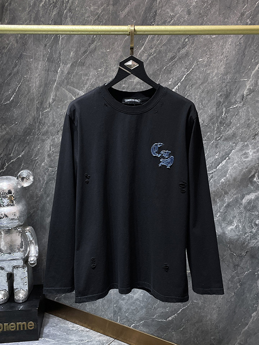 クロムハーツ 大きな馬蹄形のパッチが付いた、洗いざらしの長袖シャツ