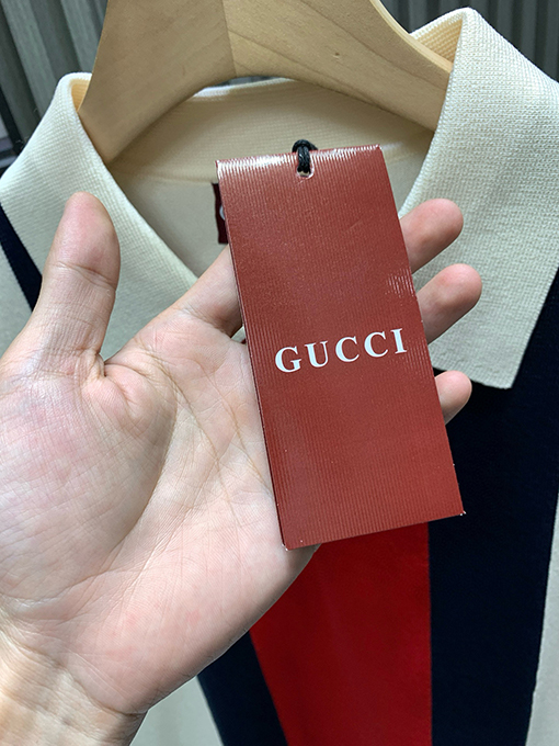 グッチ シルケットコットンニットの襟付き半袖ポロシャツ