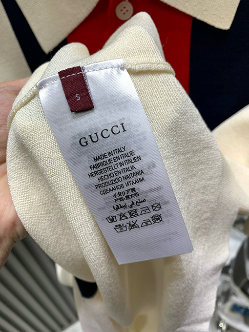 グッチ シルケットコットンニットの襟付き半袖ポロシャツ