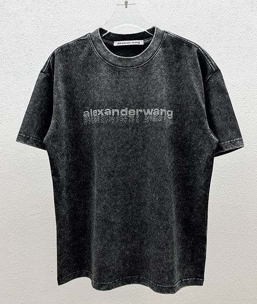 アレキサンダーワン Alexander Wang クラシックレターフェイクオーストリアダイヤモンド半袖Tシャツ