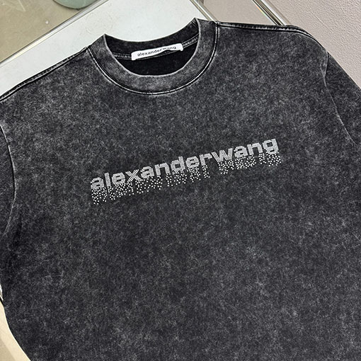 アレキサンダーワン Alexander Wang クラシックレターフェイクオーストリアダイヤモンド半袖Tシャツ