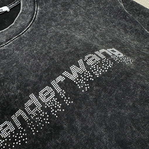 アレキサンダーワン Alexander Wang クラシックレターフェイクオーストリアダイヤモンド半袖Tシャツ