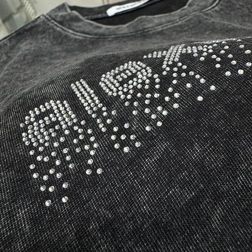 アレキサンダーワン Alexander Wang クラシックレターフェイクオーストリアダイヤモンド半袖Tシャツ