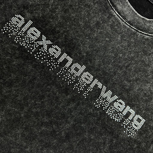 アレキサンダーワン Alexander Wang クラシックレターフェイクオーストリアダイヤモンド半袖Tシャツ