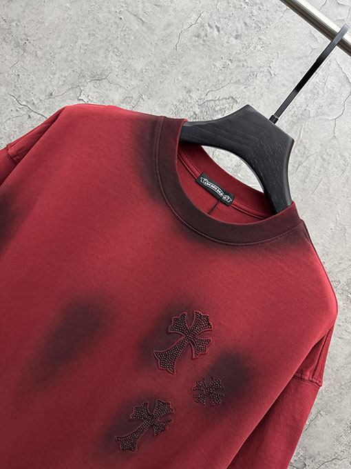 クロムハーツ 新作アメリカンスタイルのウォッシュアップリケラインストーン半袖Tシャツ