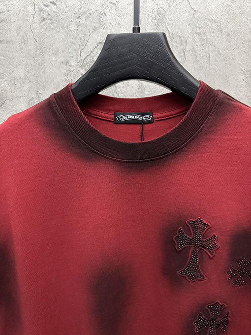 クロムハーツ 新作アメリカンスタイルのウォッシュアップリケラインストーン半袖Tシャツ