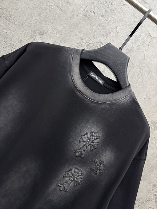 クロムハーツ 新作アメリカンスタイルのウォッシュアップリケラインストーン半袖Tシャツ