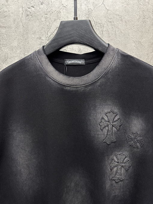 クロムハーツ 新作アメリカンスタイルのウォッシュアップリケラインストーン半袖Tシャツ