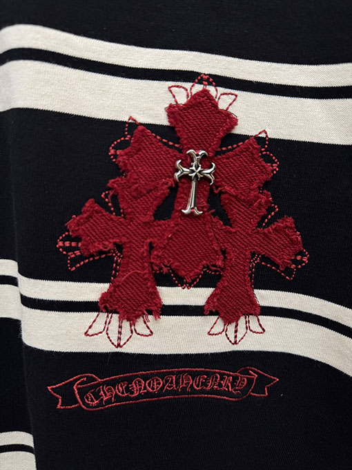 クロムハーツ 新しいアメリカンスタイルのストライプアップリケ刺繍カップル半袖Tシャツ