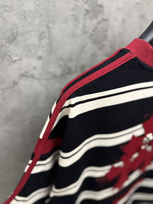 クロムハーツ 新しいアメリカンスタイルのストライプアップリケ刺繍カップル半袖Tシャツ