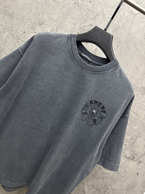 クロムハーツ クラシックなアメリカンスタイルのウォッシュアップリケ刺繍半袖Tシャツ