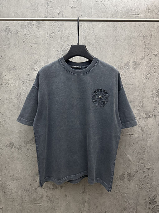 クロムハーツ クラシックなアメリカンスタイルのウォッシュアップリケ刺繍半袖Tシャツ