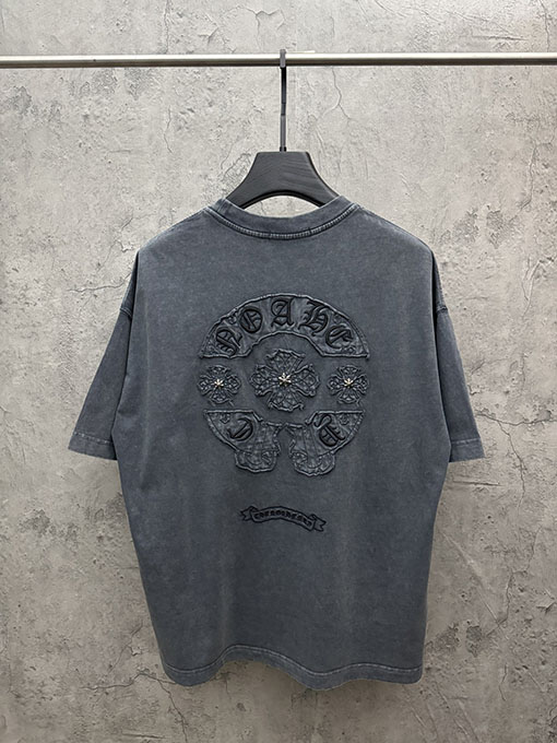 クロムハーツ クラシックなアメリカンスタイルのウォッシュアップリケ刺繍半袖Tシャツ