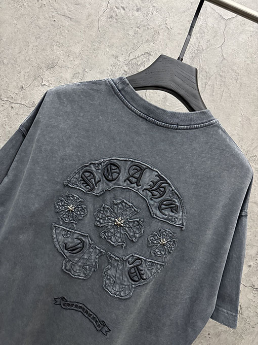 クロムハーツ クラシックなアメリカンスタイルのウォッシュアップリケ刺繍半袖Tシャツ