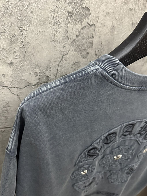 クロムハーツ クラシックなアメリカンスタイルのウォッシュアップリケ刺繍半袖Tシャツ