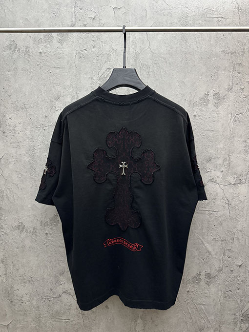 クロムハーツ 新モデルメタルクロスアメリカンウォッシュアップリケ刺繍半袖Tシャツ