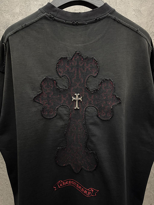 クロムハーツ 新モデルメタルクロスアメリカンウォッシュアップリケ刺繍半袖Tシャツ
