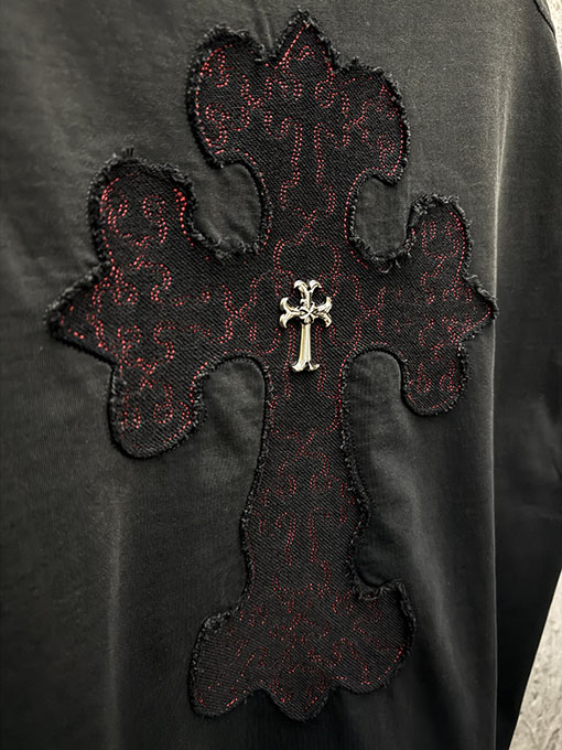 クロムハーツ 新モデルメタルクロスアメリカンウォッシュアップリケ刺繍半袖Tシャツ
