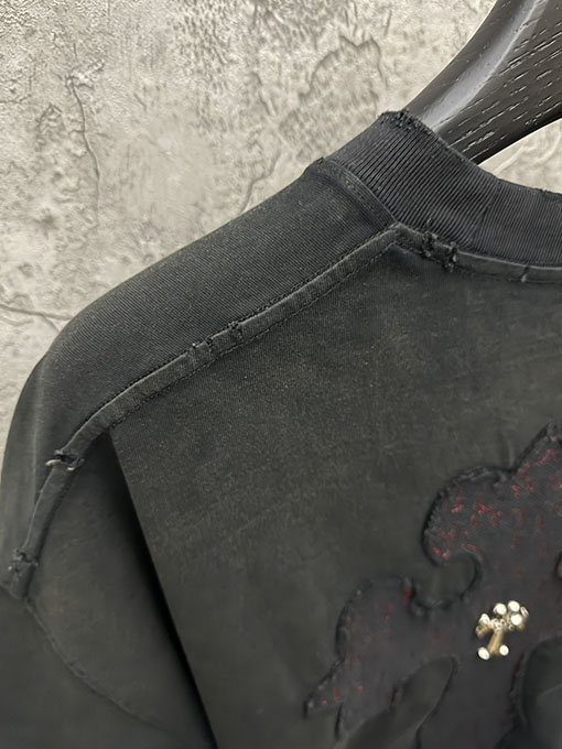 クロムハーツ 新モデルメタルクロスアメリカンウォッシュアップリケ刺繍半袖Tシャツ