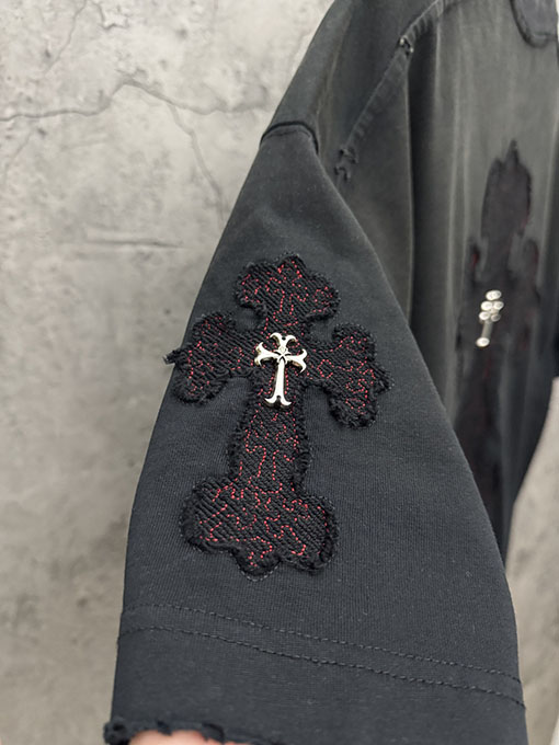 クロムハーツ 新モデルメタルクロスアメリカンウォッシュアップリケ刺繍半袖Tシャツ