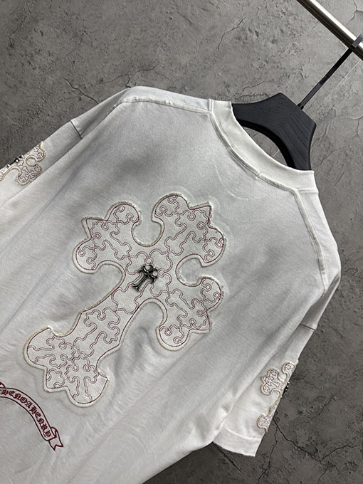 クロムハーツ 新モデルメタルクロスアメリカンウォッシュアップリケ刺繍半袖Tシャツ