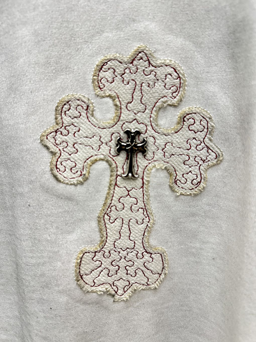 クロムハーツ 新モデルメタルクロスアメリカンウォッシュアップリケ刺繍半袖Tシャツ