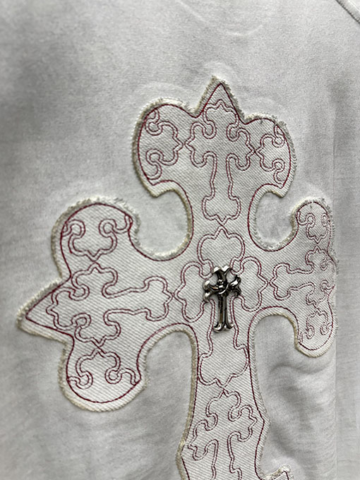 クロムハーツ 新モデルメタルクロスアメリカンウォッシュアップリケ刺繍半袖Tシャツ