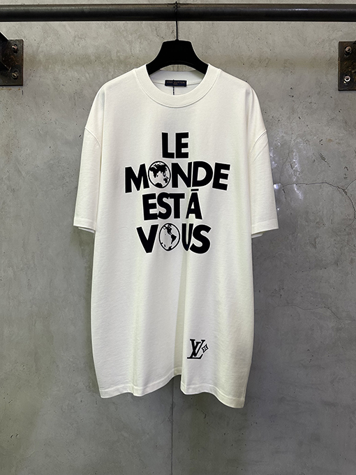 ルイヴィトン ミラーロゴ フロックプリント ヘビーウェイト 半袖Tシャツ