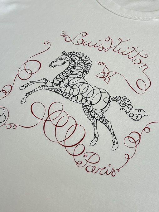 ルイヴィトンコピー 馬のスケッチプリント半袖Tシャツ