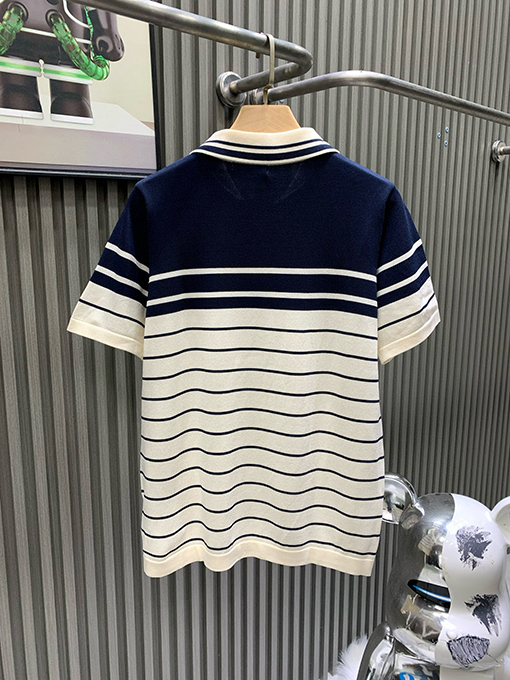 グッチコピー GUCCI 新作ストライプカラーブロックニット半袖襟付きポロシャツ