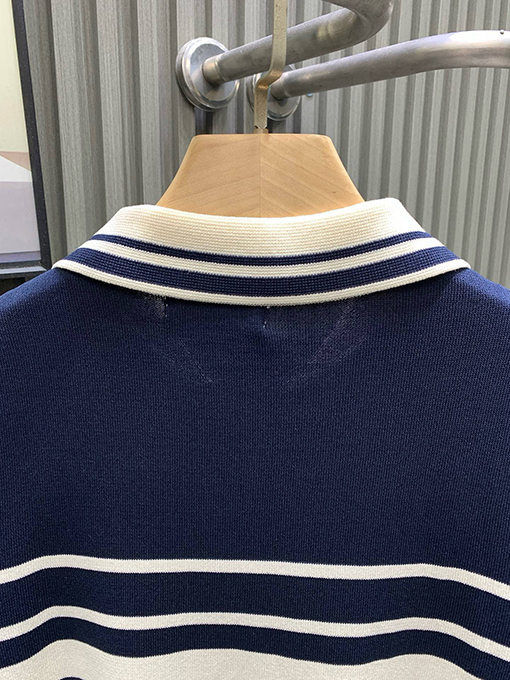 グッチコピー GUCCI 新作ストライプカラーブロックニット半袖襟付きポロシャツ