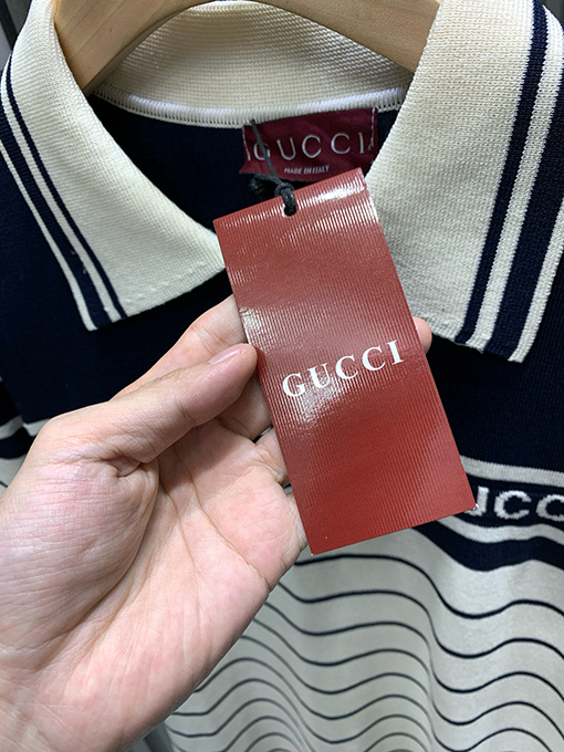 グッチコピー GUCCI 新作ストライプカラーブロックニット半袖襟付きポロシャツ