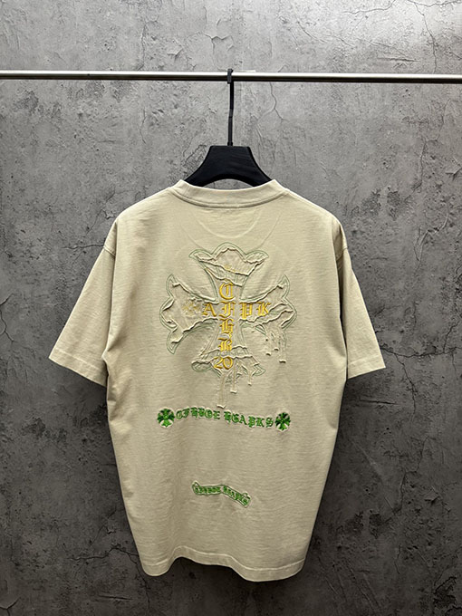 クロムハーツ アメリカンスタイルのレーザー彫刻アップリケ半袖Tシャツ