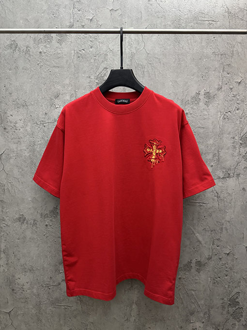 クロムハーツ アメリカンスタイルのレーザー彫刻アップリケ半袖Tシャツ