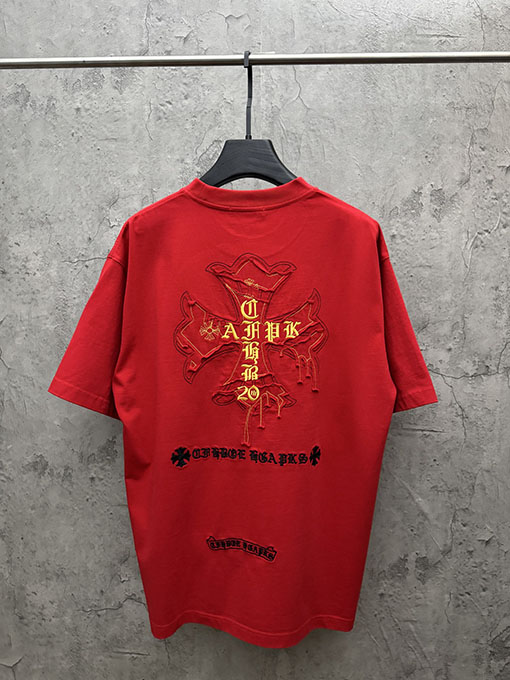 クロムハーツ アメリカンスタイルのレーザー彫刻アップリケ半袖Tシャツ