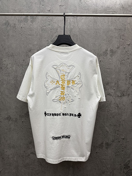クロムハーツ アメリカンスタイルのレーザー彫刻アップリケ半袖Tシャツ