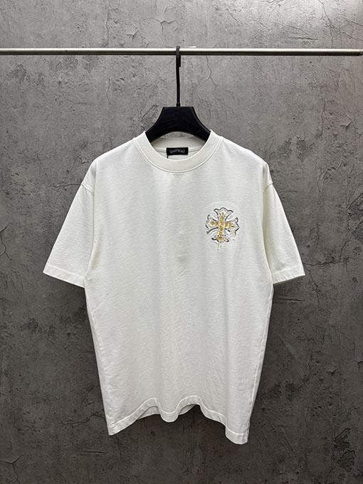 クロムハーツ アメリカンスタイルのレーザー彫刻アップリケ半袖Tシャツ