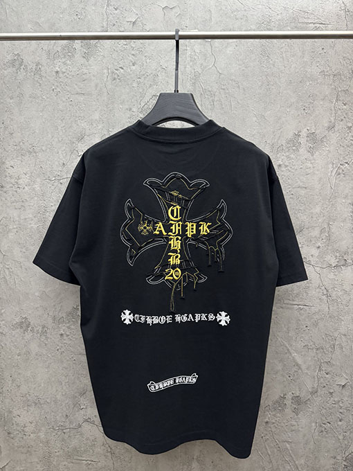 クロムハーツ アメリカンスタイルのレーザー彫刻アップリケ半袖Tシャツ
