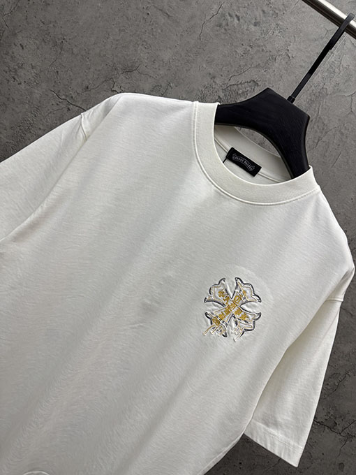 クロムハーツ アメリカンスタイルのレーザー彫刻アップリケ半袖Tシャツ