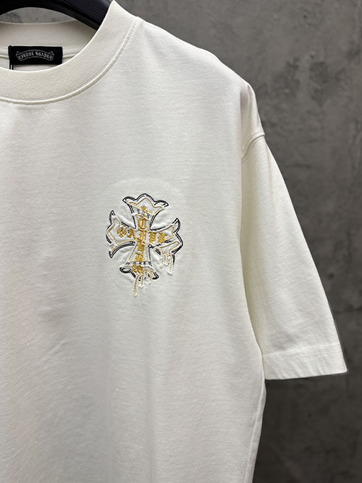 クロムハーツ アメリカンスタイルのレーザー彫刻アップリケ半袖Tシャツ