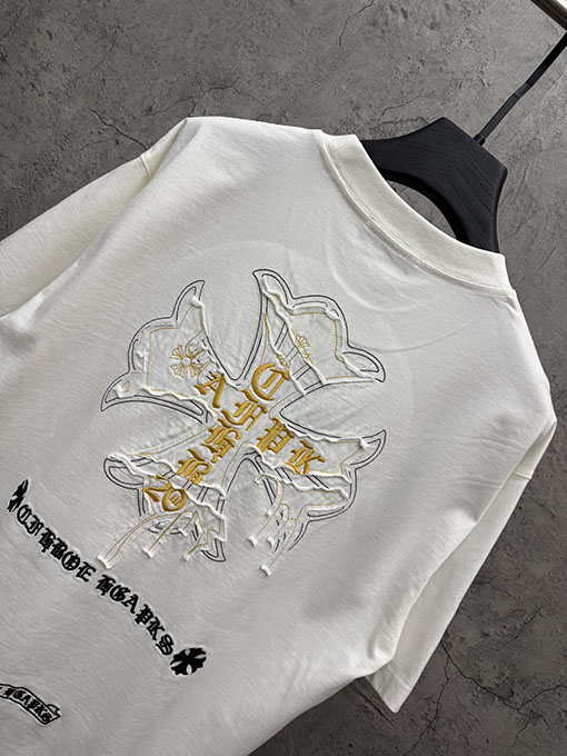 クロムハーツ アメリカンスタイルのレーザー彫刻アップリケ半袖Tシャツ