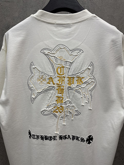 クロムハーツ アメリカンスタイルのレーザー彫刻アップリケ半袖Tシャツ